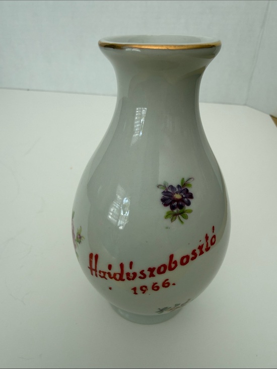 Other - White Ceramic Decorative Bud Vase with Gold Rim and Floral Detail